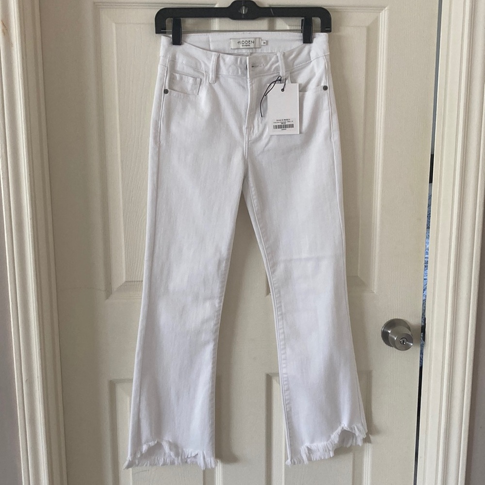White Flare Wide Leg Jeans with Frayed Hem
